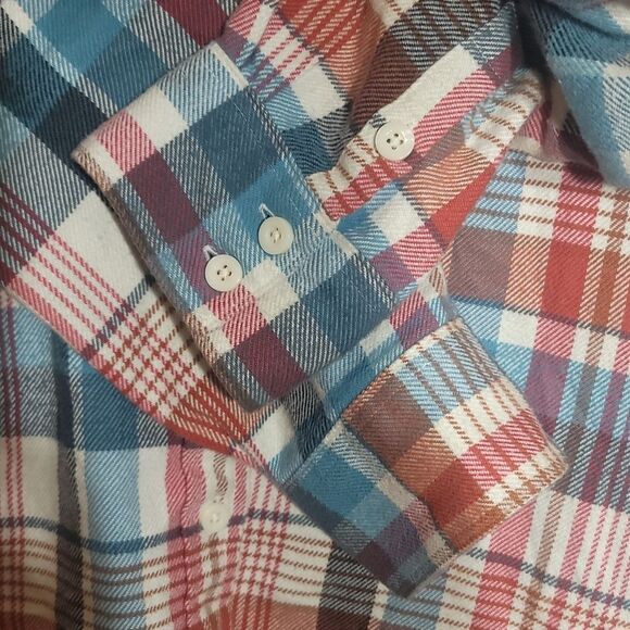 Patagonia Fjord Plaid Flannel Button Down Shirt EUC Midweight sz 4 Red Blue - Picture 6 of 7